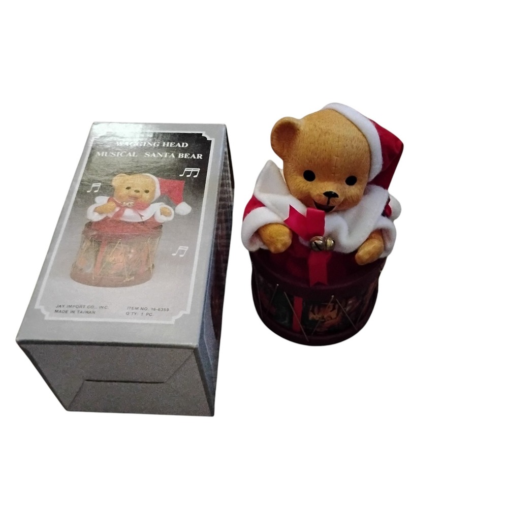 Jay Import Co 1996 Musical Santa Bear Wagging Head Drum Music Box 16-6359